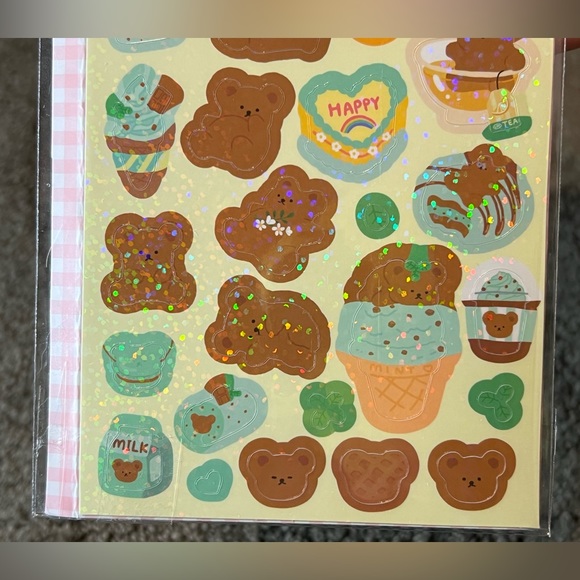 Daiso Bear Holographic Sticker Sheet Japan Exclusive Kawaii Teddy Sweets Sparkly - Picture 5 of 8